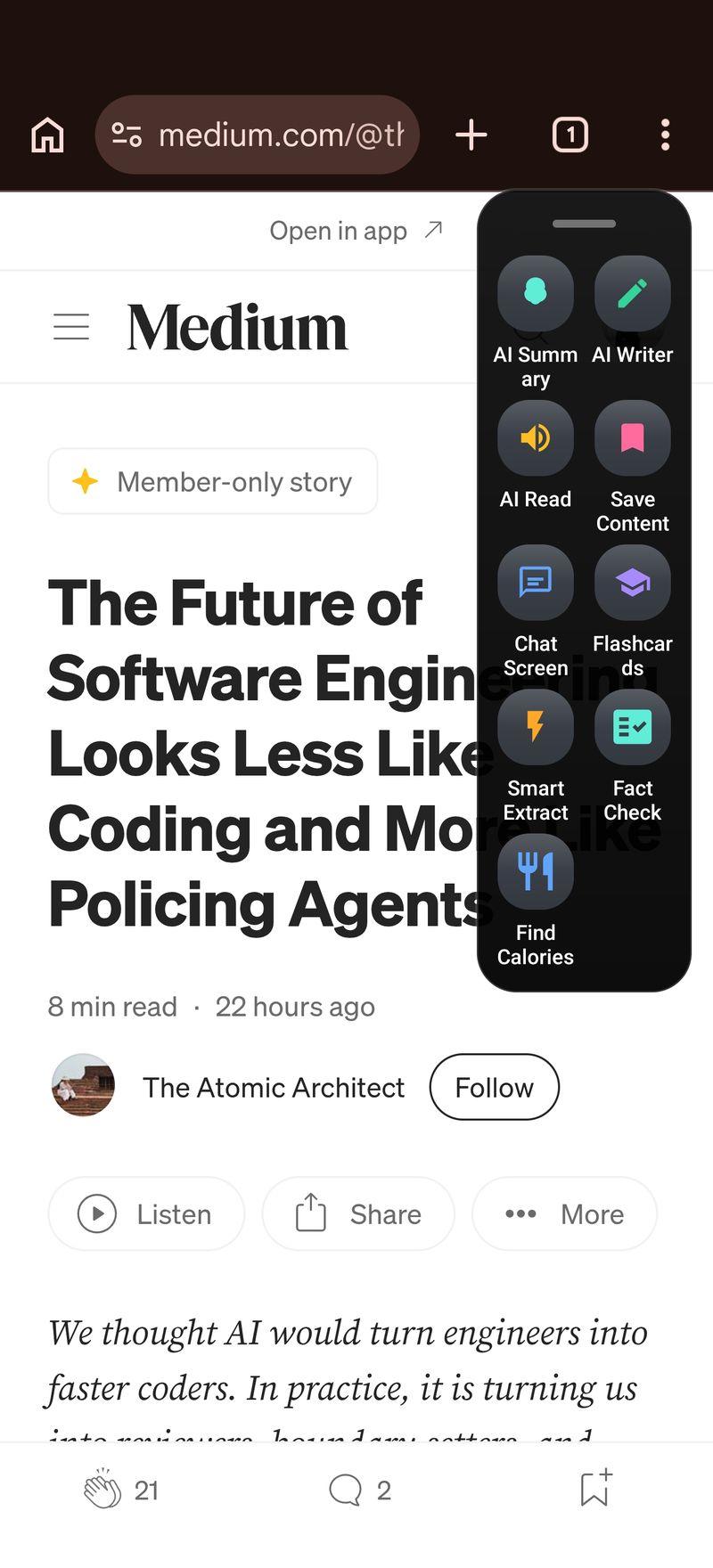 Arc floating sidebar over Chrome