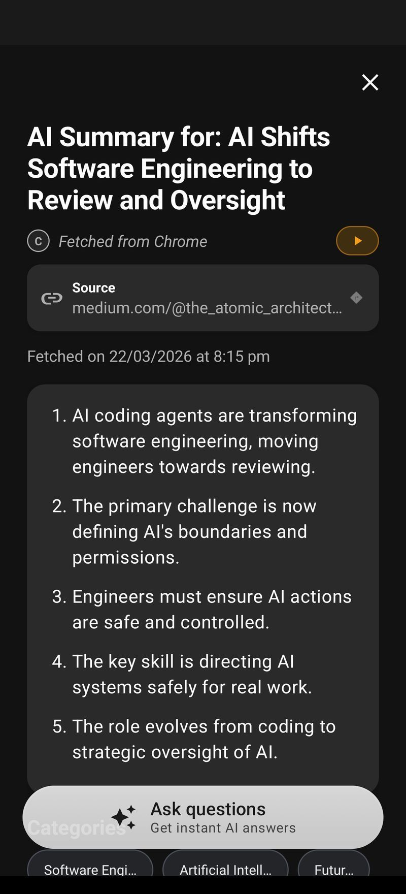 Arc AI summary result on Android