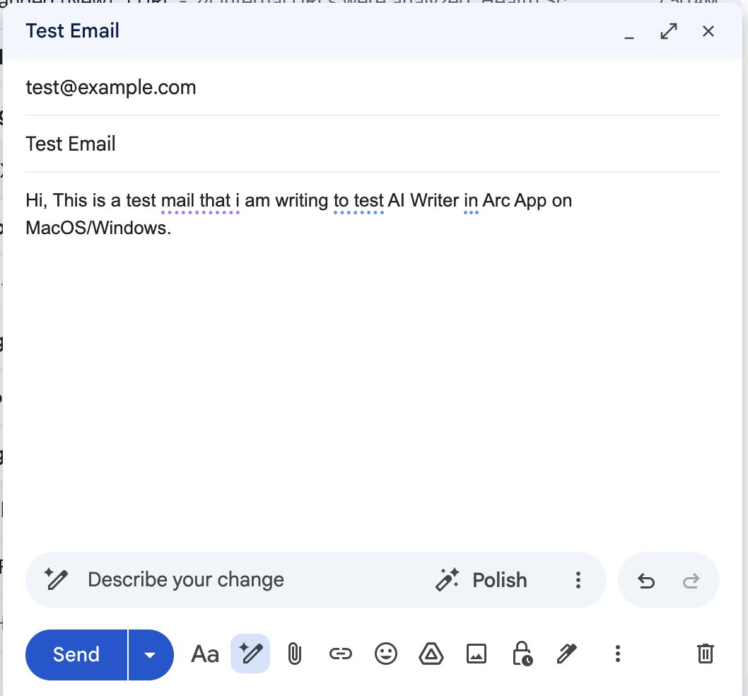 Gmail compose window with a rough draft email before invoking Arc