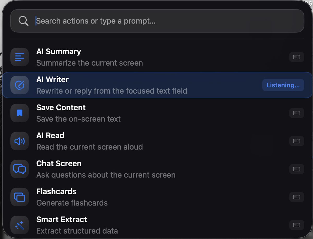 Arc shortcut recorder waiting for a global hotkey to be pressed