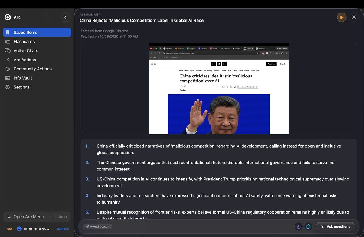 Screenshot of a saved item on macOS showing its summary alongside a small image of the source page